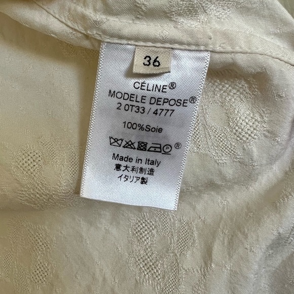 Old Céline by Phoebe Philo White Silk Collared Sleeveless Blouse - Lace Print - Picture 7 of 8